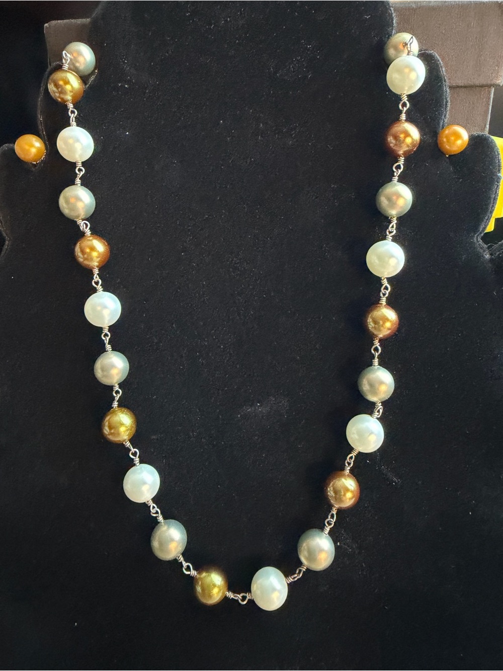 Vintage Cultered Freshwater Pearl Necklace Earrings 925 Sunset Multicolor Set